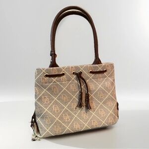 Dooney & Bourke Signature Mini Tassel Canvas Tote Bag Leather Trim Vintage
